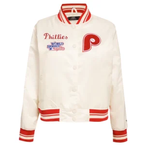 Philadelphia phillies retro classic womens full snap satin varsity jacket white 7