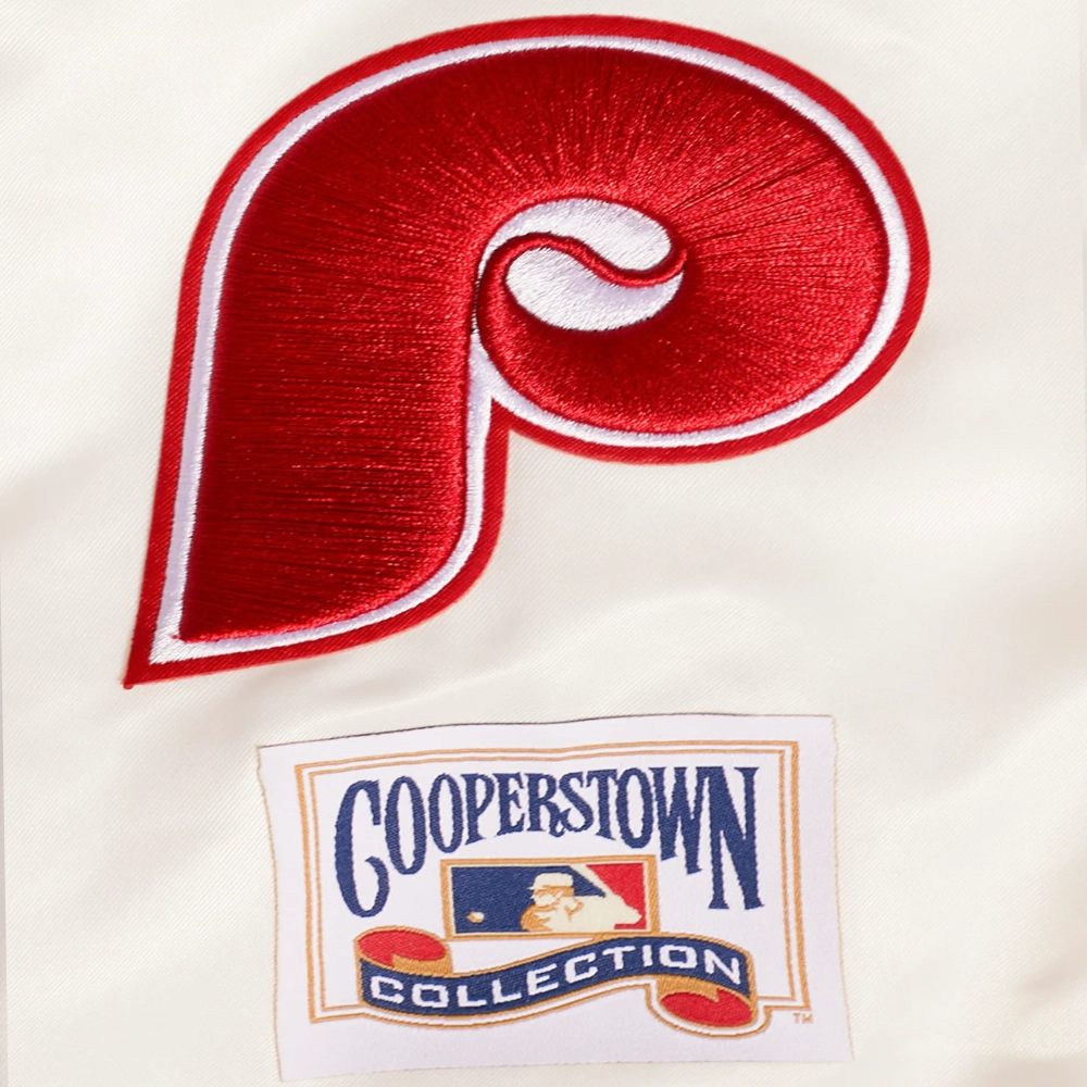 Philadelphia phillies retro classic womens full snap satin varsity jacket white