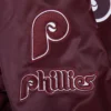 Philadelphia phillies retro classic womens full snap satin varsity jacket wine 1