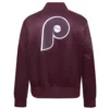 Philadelphia phillies retro classic womens full snap satin varsity jacket wine 4