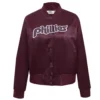 Philadelphia phillies retro classic womens full snap satin varsity jacket wine 6