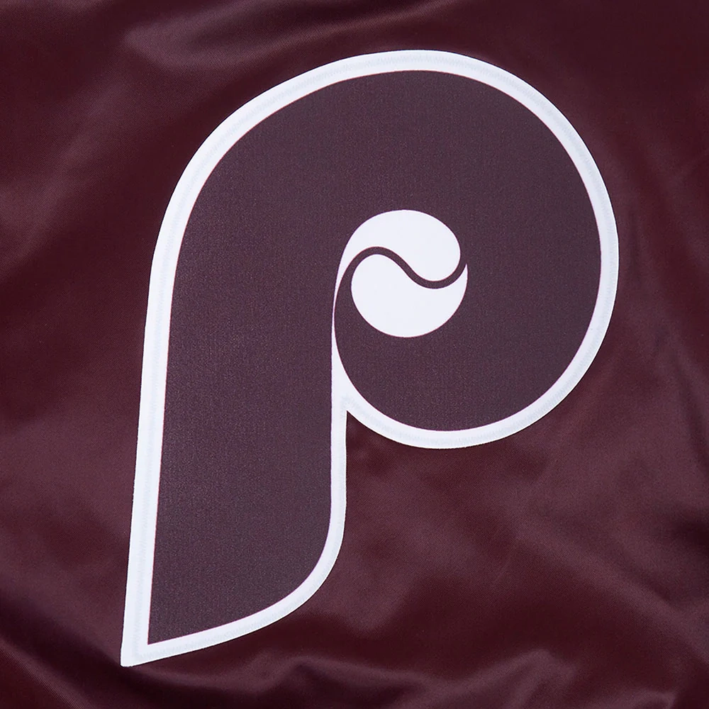 Philadelphia phillies retro classic womens full snap satin varsity jacket wine