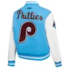 Philadelphia phillies retro classic womens wool leather varsity jacket blue white 6