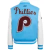 Philadelphia phillies retro classic womens wool leather varsity jacket blue white 7