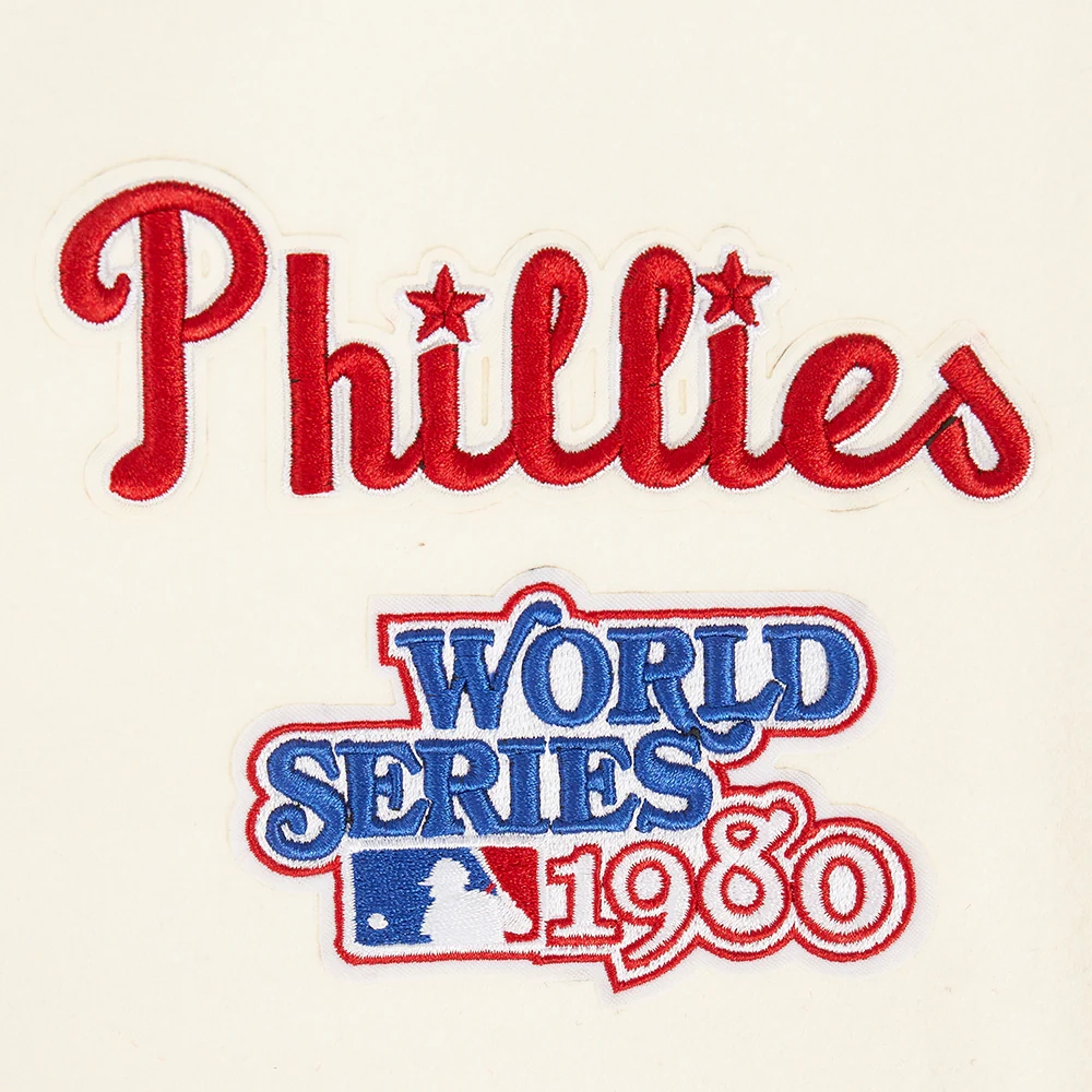 Philadelphia phillies retro classic womens wool leather varsity jacket cream red 1