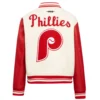 Philadelphia phillies retro classic womens wool leather varsity jacket cream red 6