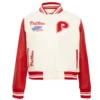 Philadelphia phillies retro classic womens wool leather varsity jacket cream red 8