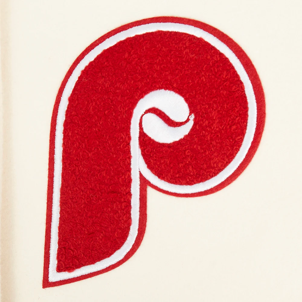 Philadelphia phillies retro classic womens wool leather varsity jacket cream red