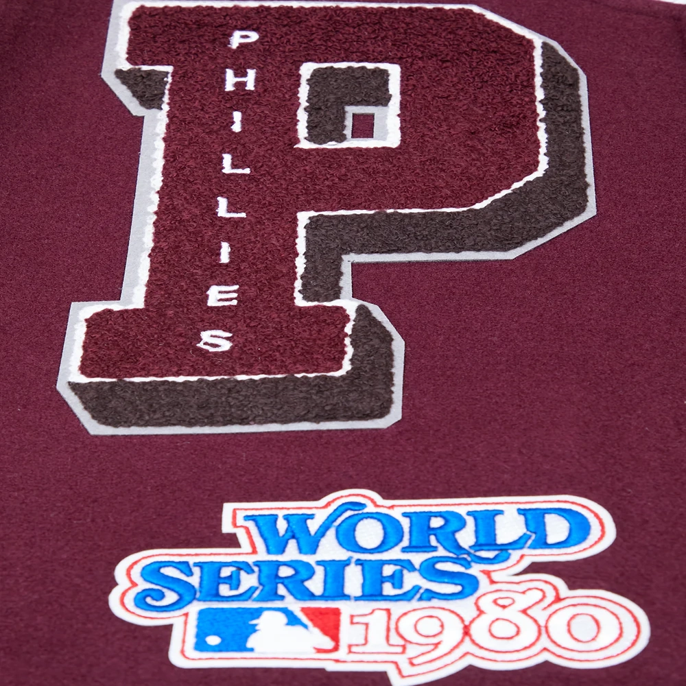 Philadelphia phillies retro classic wool leather varsity jacket wine white 4