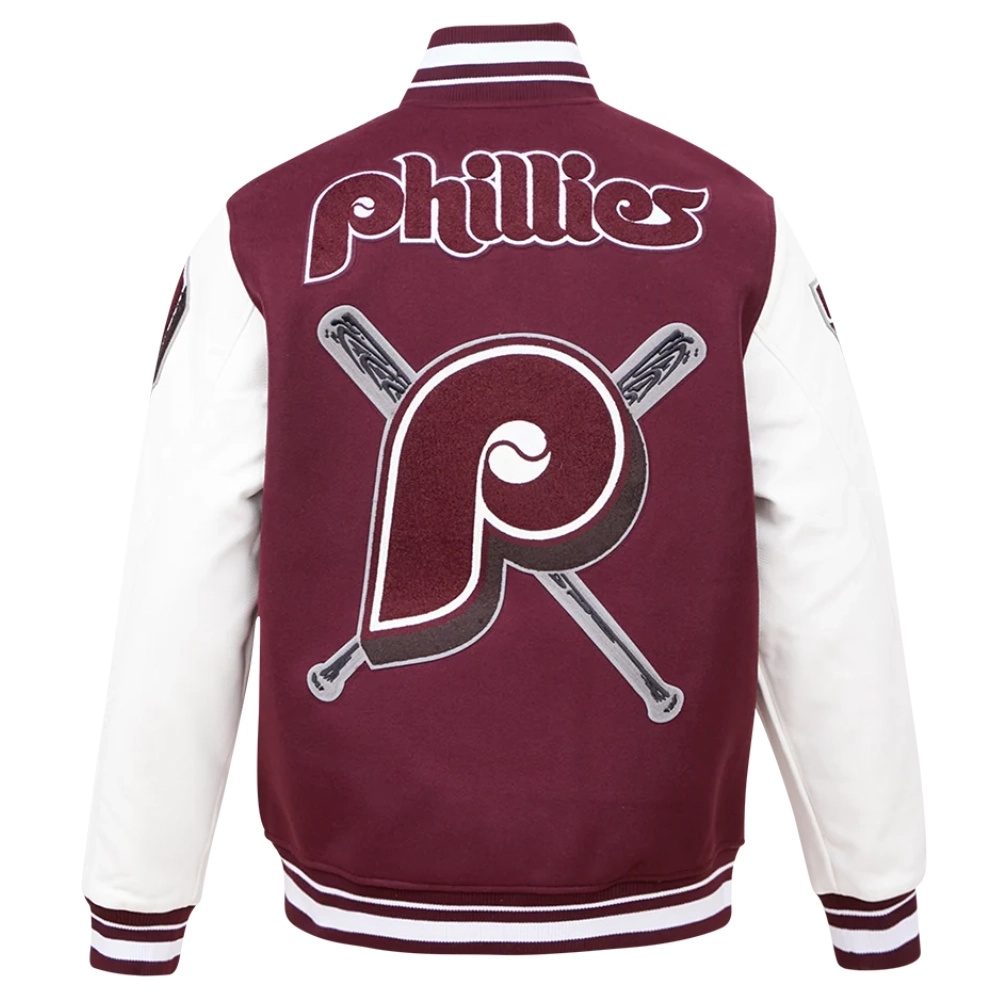 Philadelphia phillies retro classic wool leather varsity jacket wine white 5