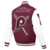 Philadelphia phillies retro classic wool leather varsity jacket wine white 6