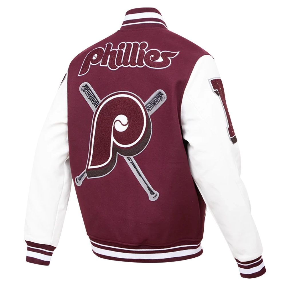 Philadelphia phillies retro classic wool leather varsity jacket wine white 6