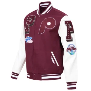 Philadelphia phillies retro classic wool leather varsity jacket wine white 7