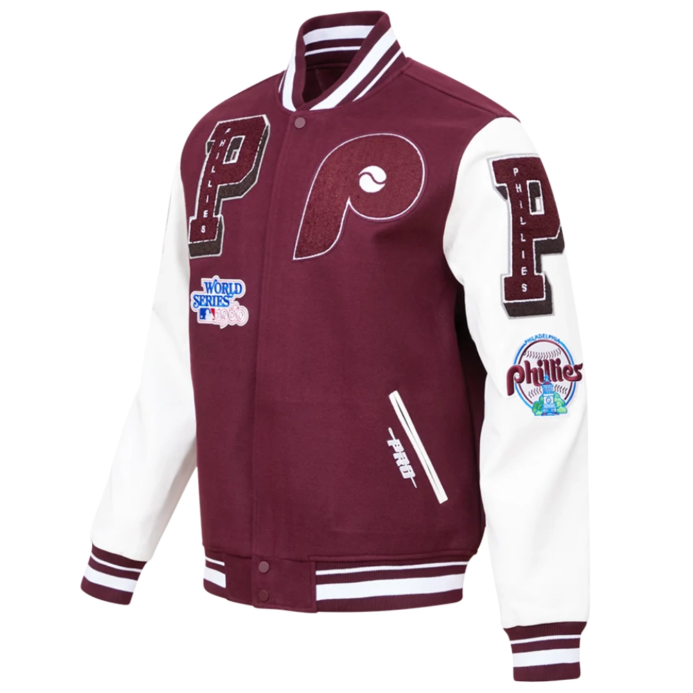 Philadelphia phillies retro classic wool leather varsity jacket wine white 7