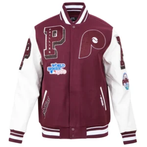 Philadelphia phillies retro classic wool leather varsity jacket wine white 8