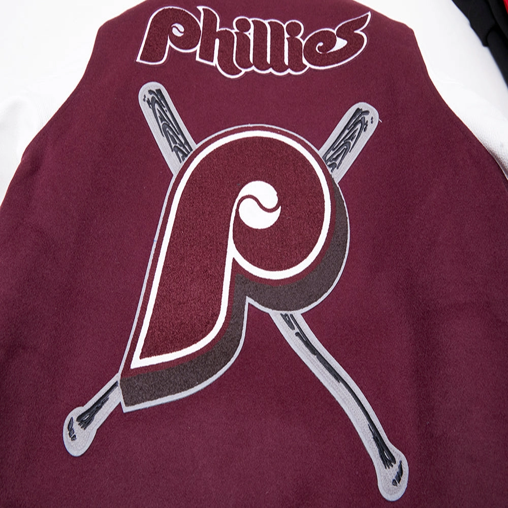 Philadelphia phillies retro classic wool leather varsity jacket wine white