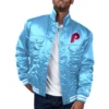 Philadelphia phillies satin varsity trucker jacket blue 1