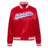Philadelphia phillies script tail womens satin jacket red 1