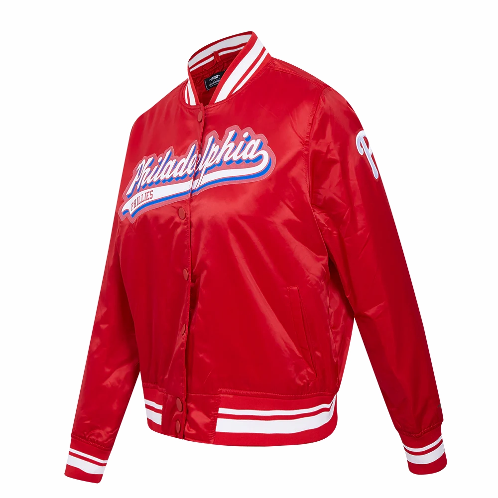 Philadelphia phillies script tail womens satin jacket red 2