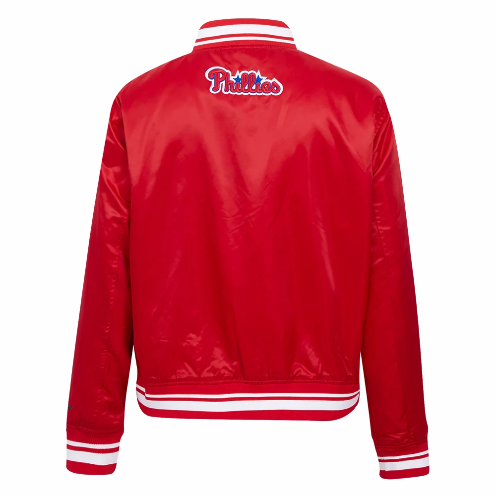 Philadelphia phillies script tail womens satin jacket red 3