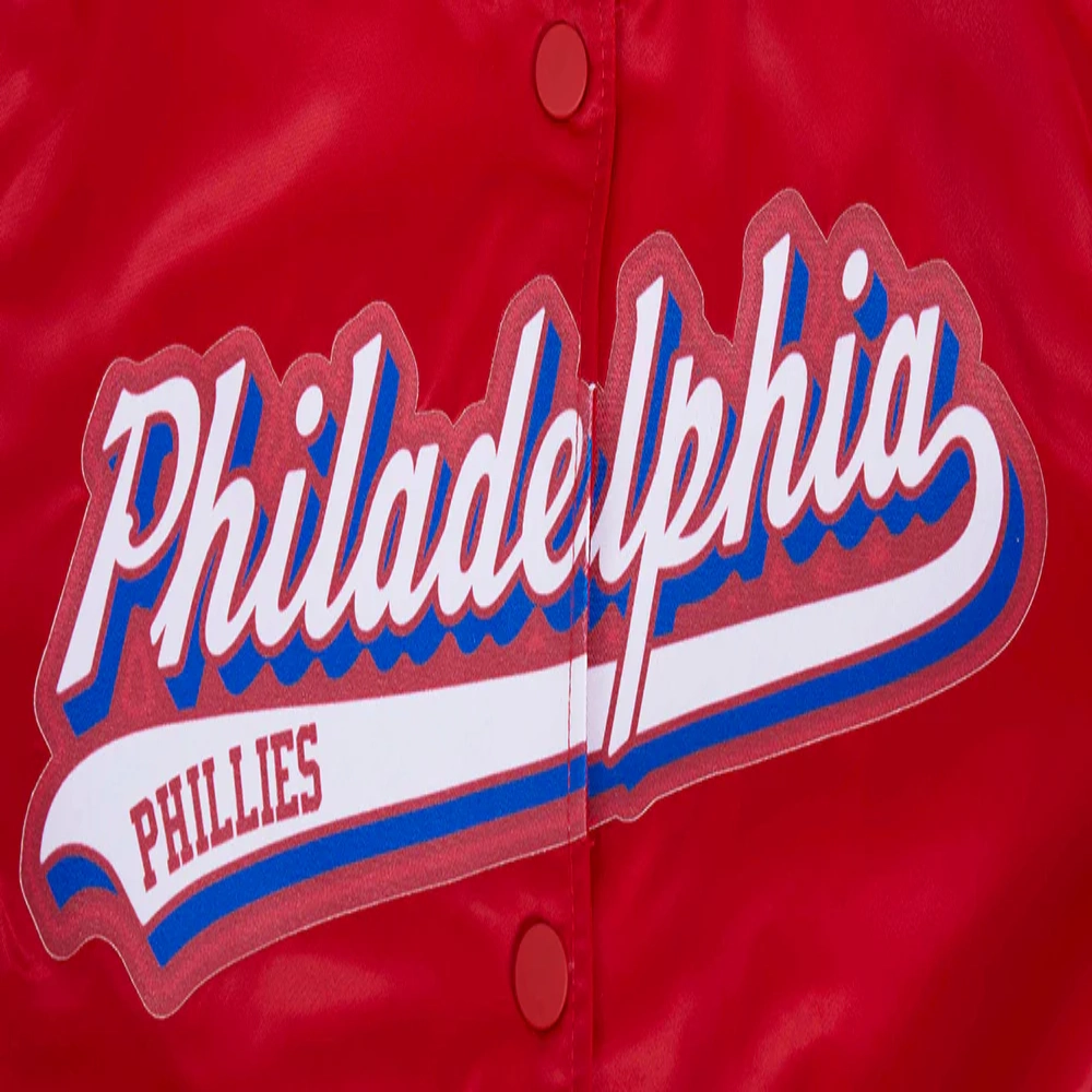 Philadelphia phillies script tail womens satin jacket red 5