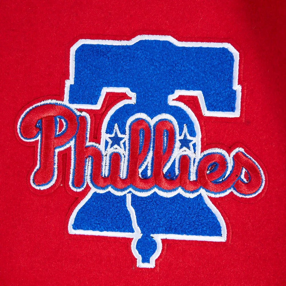 Philadelphia phillies script tail wool leather varsity jacket whitered 12