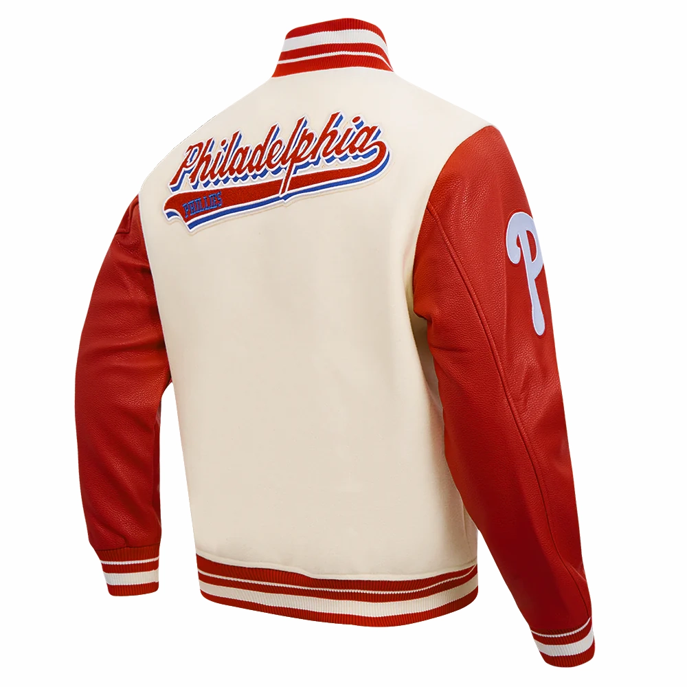 Philadelphia phillies script tail wool leather varsity jacket whitered 4
