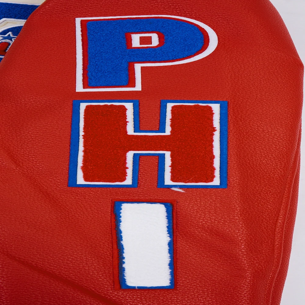 Philadelphia phillies script tail wool leather varsity jacket whitered 6