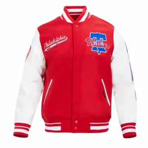 Philadelphia phillies script tail wool leather varsity jacket whitered 7