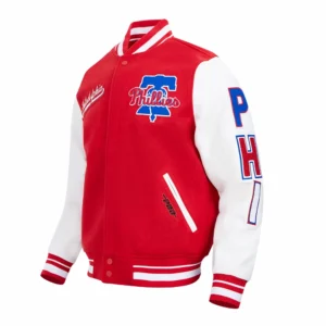 Philadelphia phillies script tail wool leather varsity jacket whitered 8