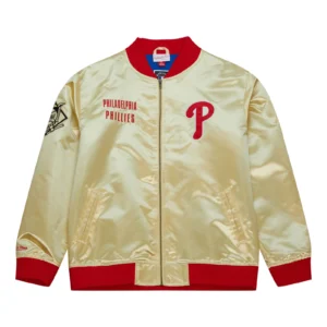 Philadelphia phillies team og 20 full zip satin varsity jacket gold 1