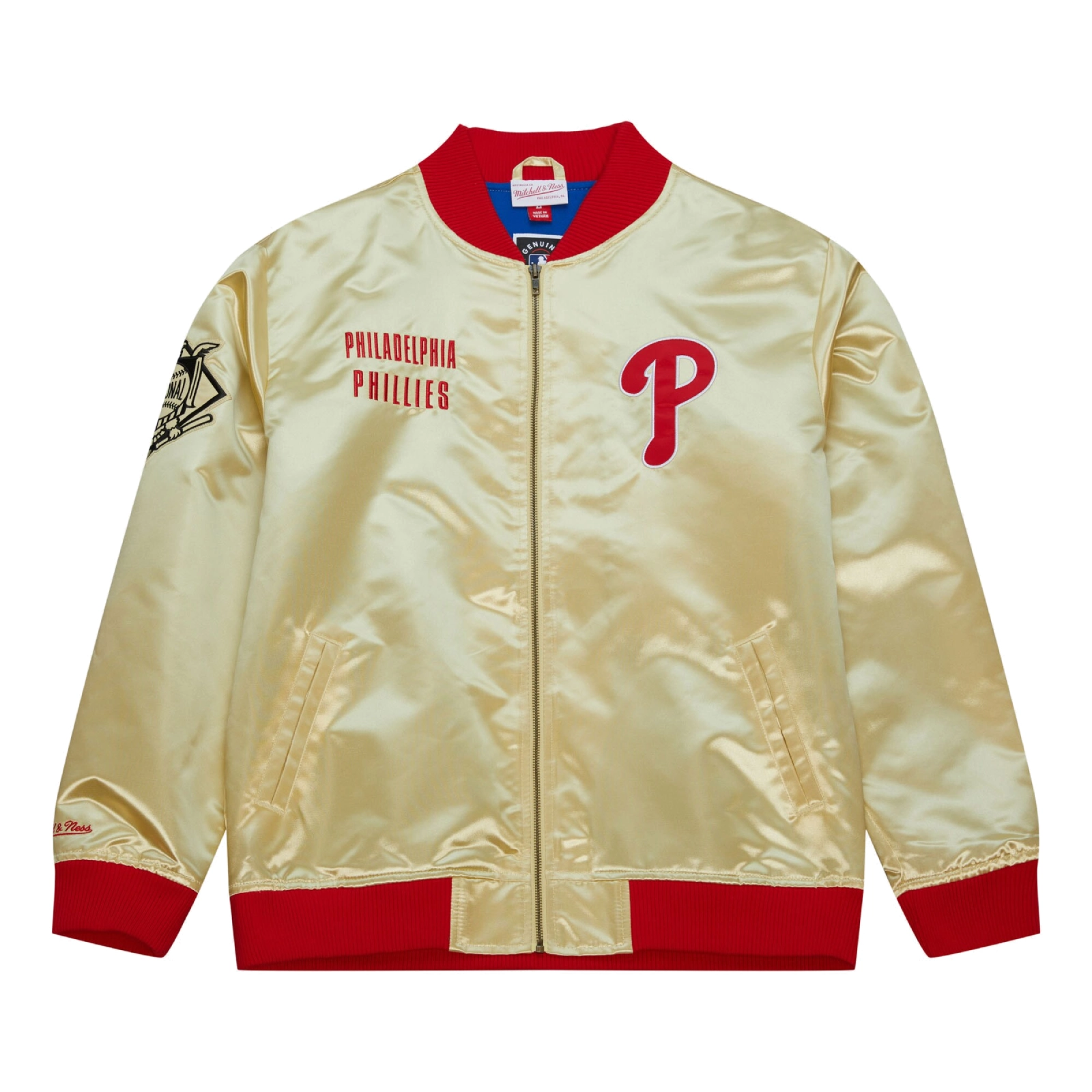 Philadelphia phillies team og 20 full zip satin varsity jacket gold 1