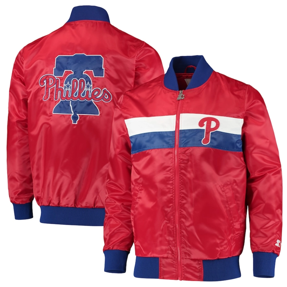 Philadelphia phillies the ambassador satin varsity jacket red 3