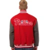 Philadelphia phillies two tone handcrafted logo wool varsity jacket red gray 2