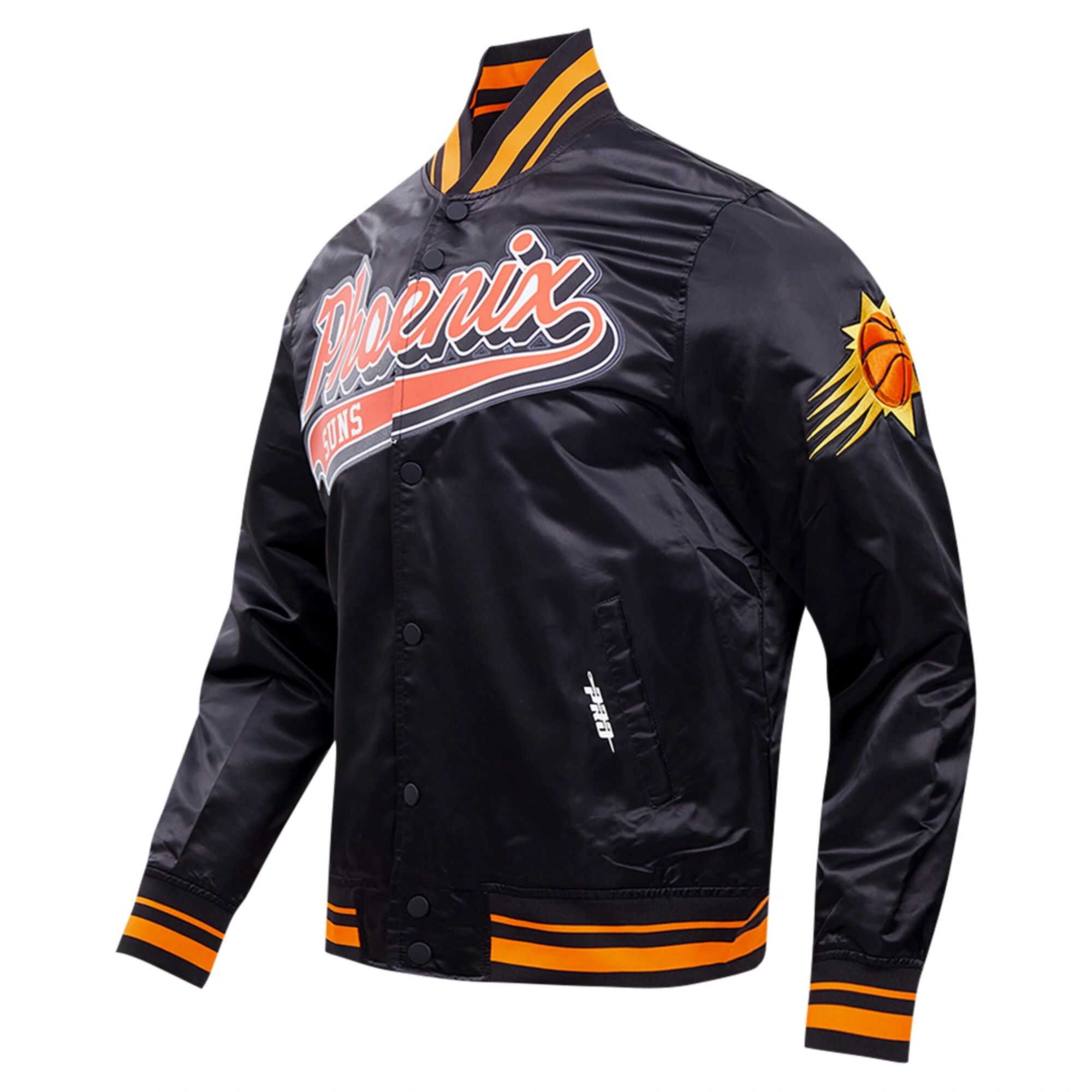 Phoenix suns pro standard script tail black satin varsity jacket 1