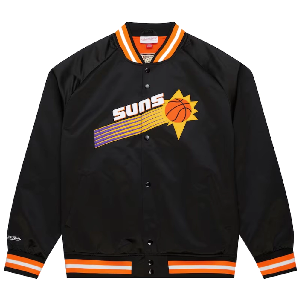 Phoenix suns raglan full snap satin varsity jacket 3