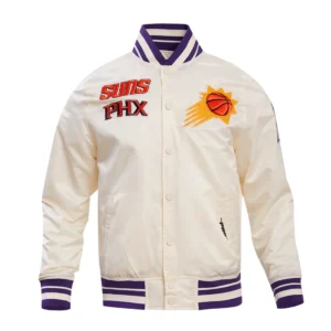 Phoenix suns retro classic full snap satin varsity jacket cream 1