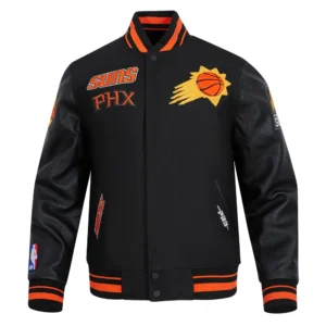 Phoenix suns retro classic wool leather black varsity jacket