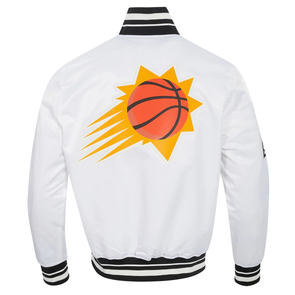 Phoenix suns script tail full snap satin varsity jacket white 4