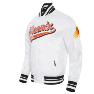 Phoenix suns script tail full snap satin varsity jacket white 5