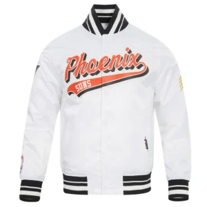 Phoenix suns script tail full snap satin varsity jacket white 6