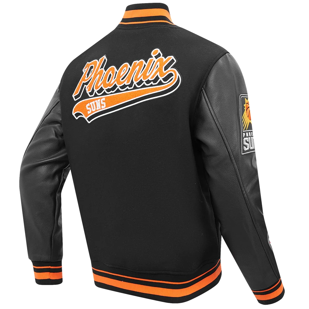 Phoenix suns script tail wool leather varsity jacket black 3
