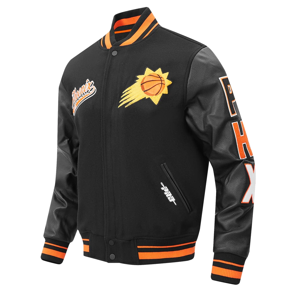 Phoenix suns script tail wool leather varsity jacket black 4