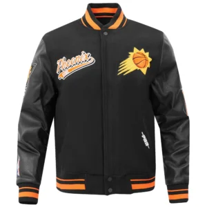 Phoenix suns script tail wool leather varsity jacket black 5
