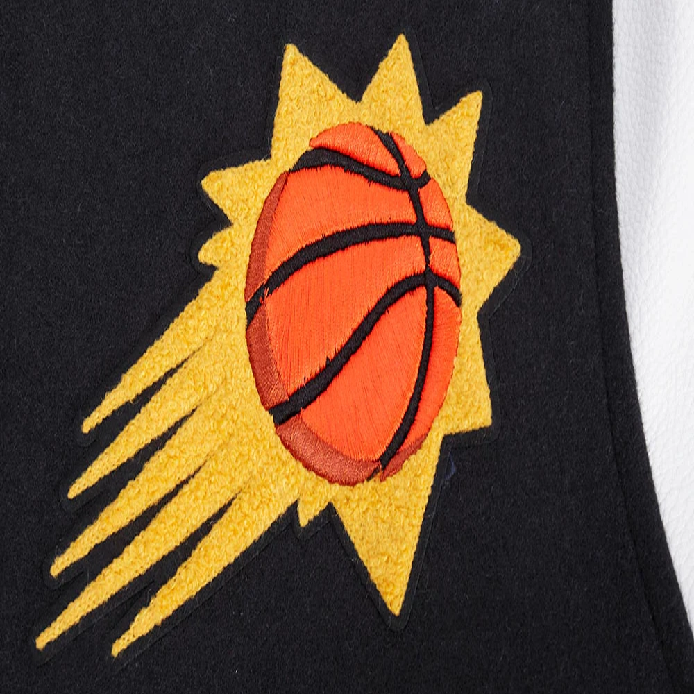 Phoenix suns script tail wool leather varsity jacket black white 2