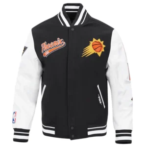 Phoenix suns script tail wool leather varsity jacket black white 6