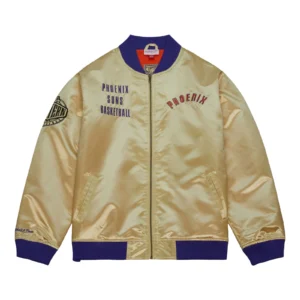 Phoenix suns team og 20 full zip satin varsity jacket gold 1