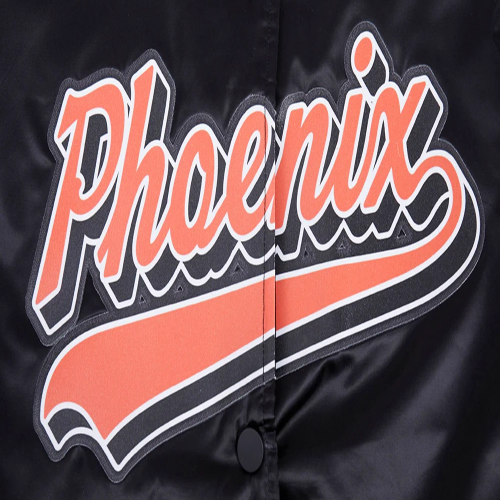 Phoenix suns womens script tail full snap satin varsity jacket black 1