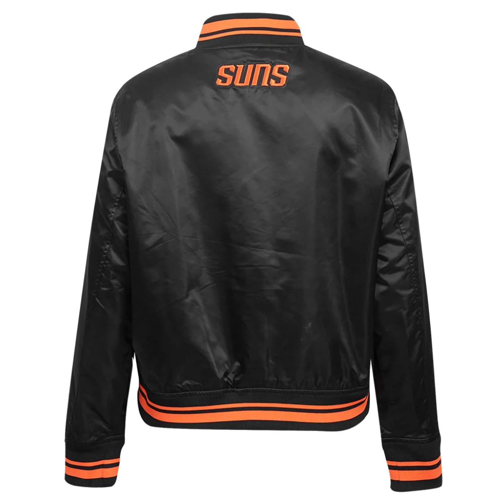 Phoenix suns womens script tail full snap satin varsity jacket black 3