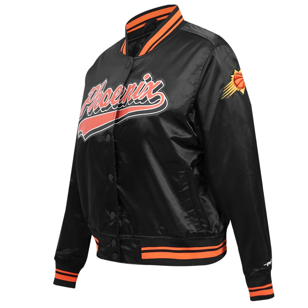 Phoenix suns womens script tail full snap satin varsity jacket black 4